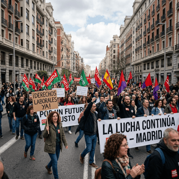 Manifestación multitudinaria en una calle